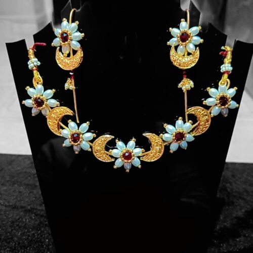 Chandra Phool Kundan Choker Set - Blue & Ruby