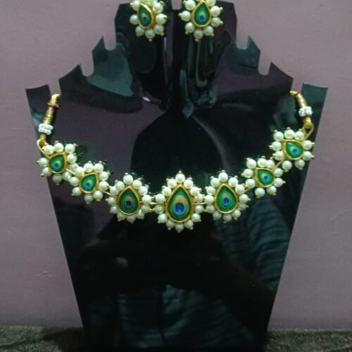 Mayur Pankh Pearl Choker Set - Emerald Finish